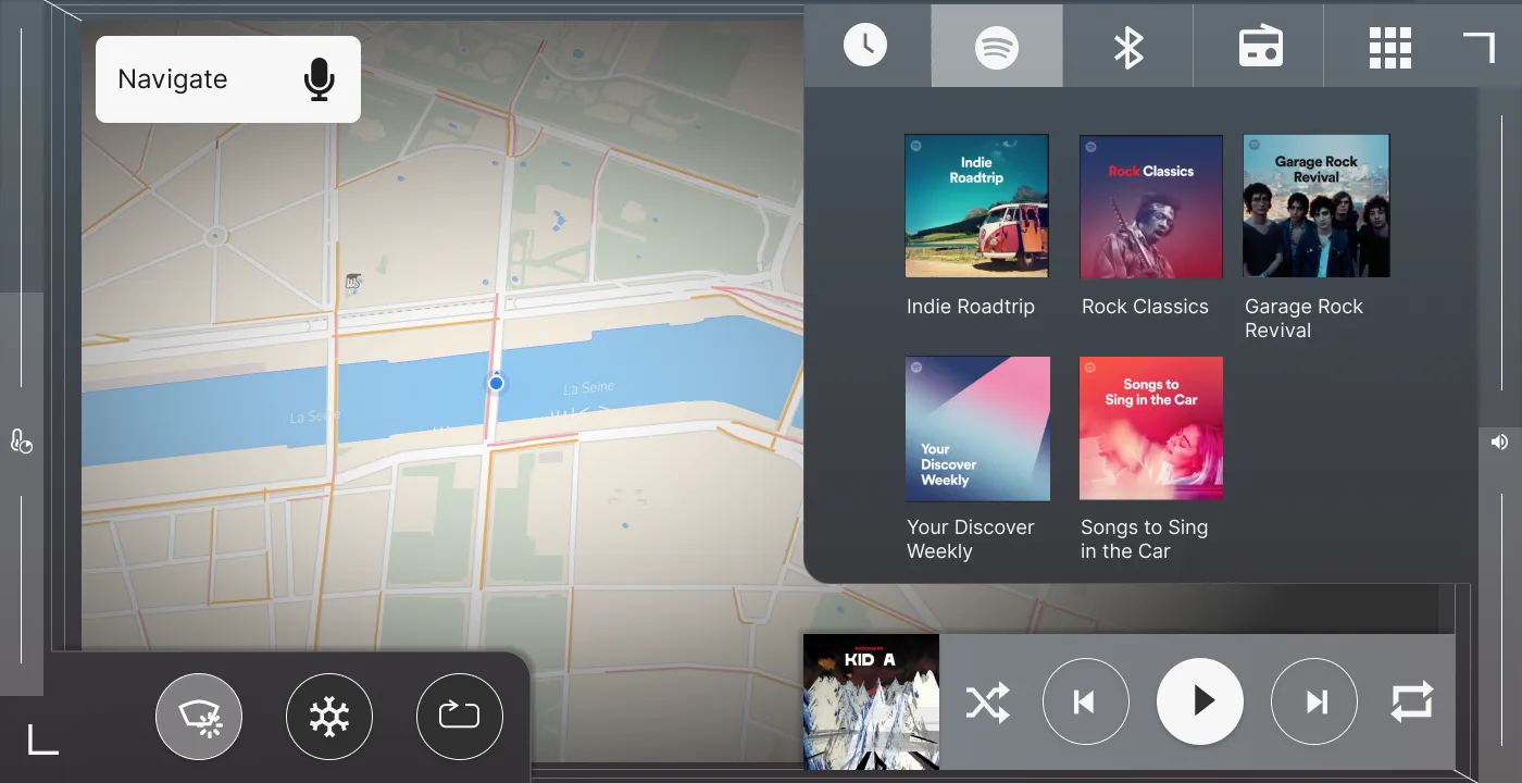 The main features are toggled in the corner of the screen where they can easily be reached